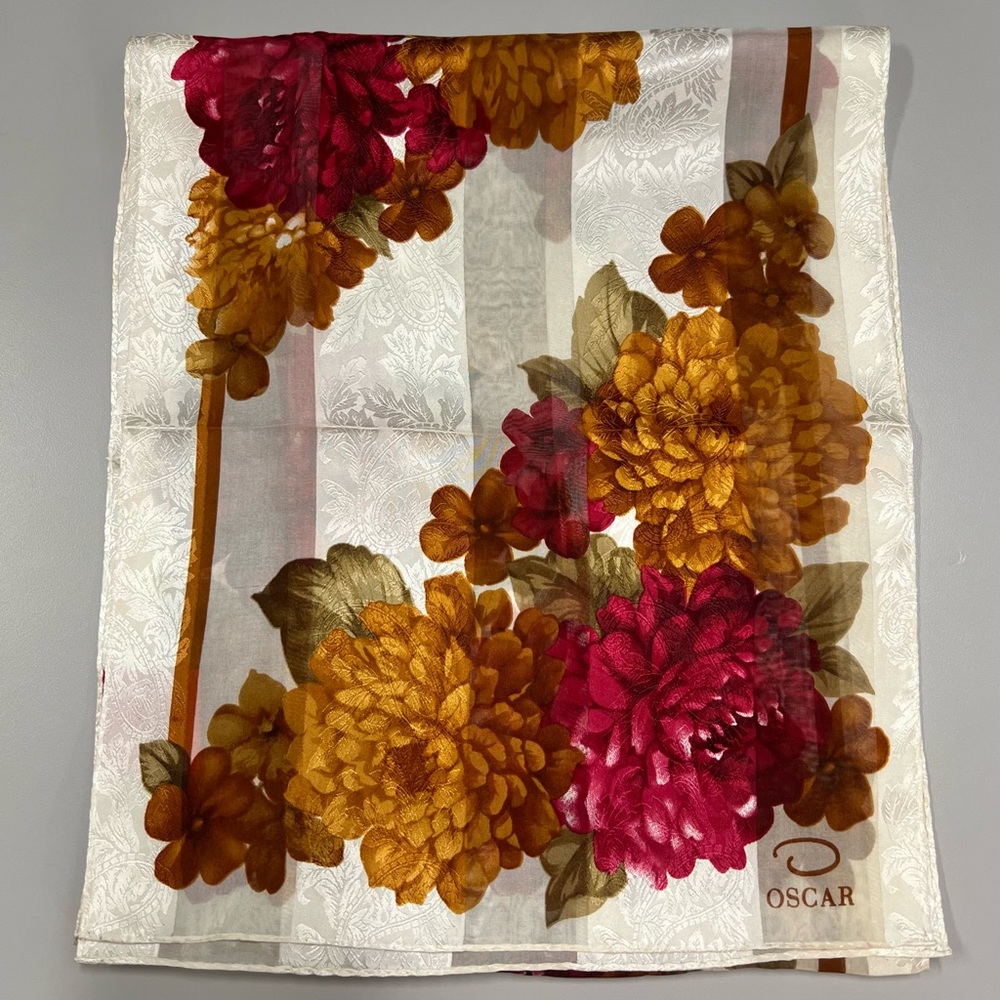 Vintage Oscar De La Renta Silk Floral Scarf - Picture 4 of 11